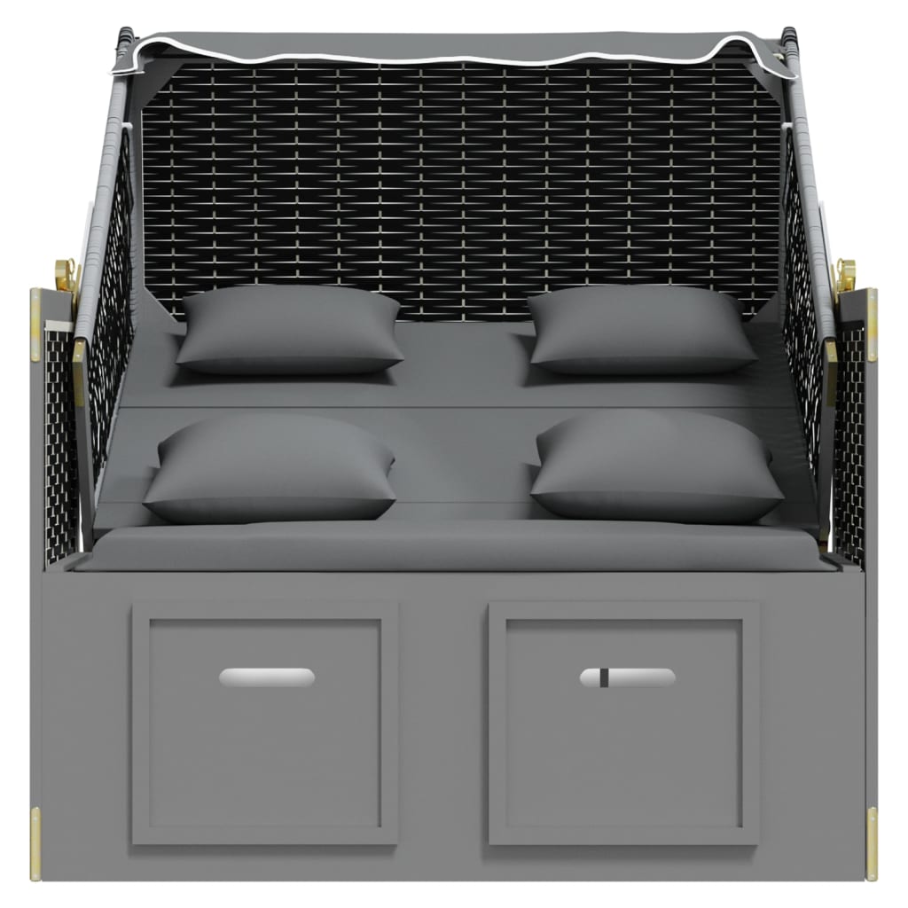 Strandkorb mit Kissen Poly Rattan Massivholz Anthrazit Schwarz
