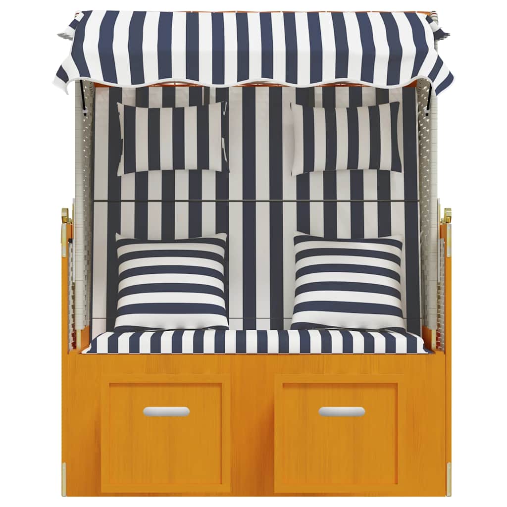 Strandkorb mit Kissen Poly Rattan & Massivholz Weiß & Blau