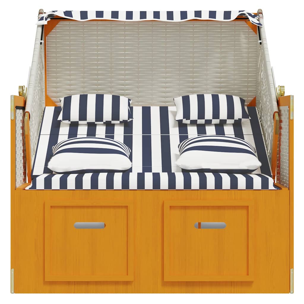 Strandkorb mit Kissen Poly Rattan & Massivholz Weiß & Blau