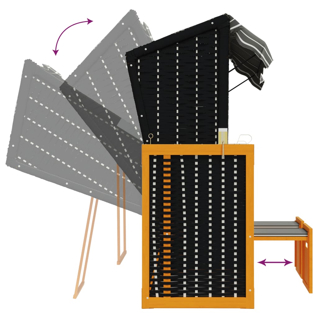 Strandkorb mit Kissen Poly Rattan & Massivholz Schwarz & Grau