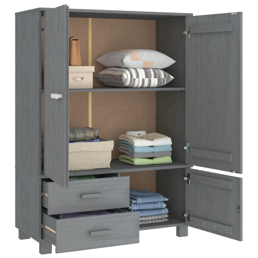 Kleiderschrank HAMAR Dunkelgrau 99x45x137 cm Massivholz Kiefer
