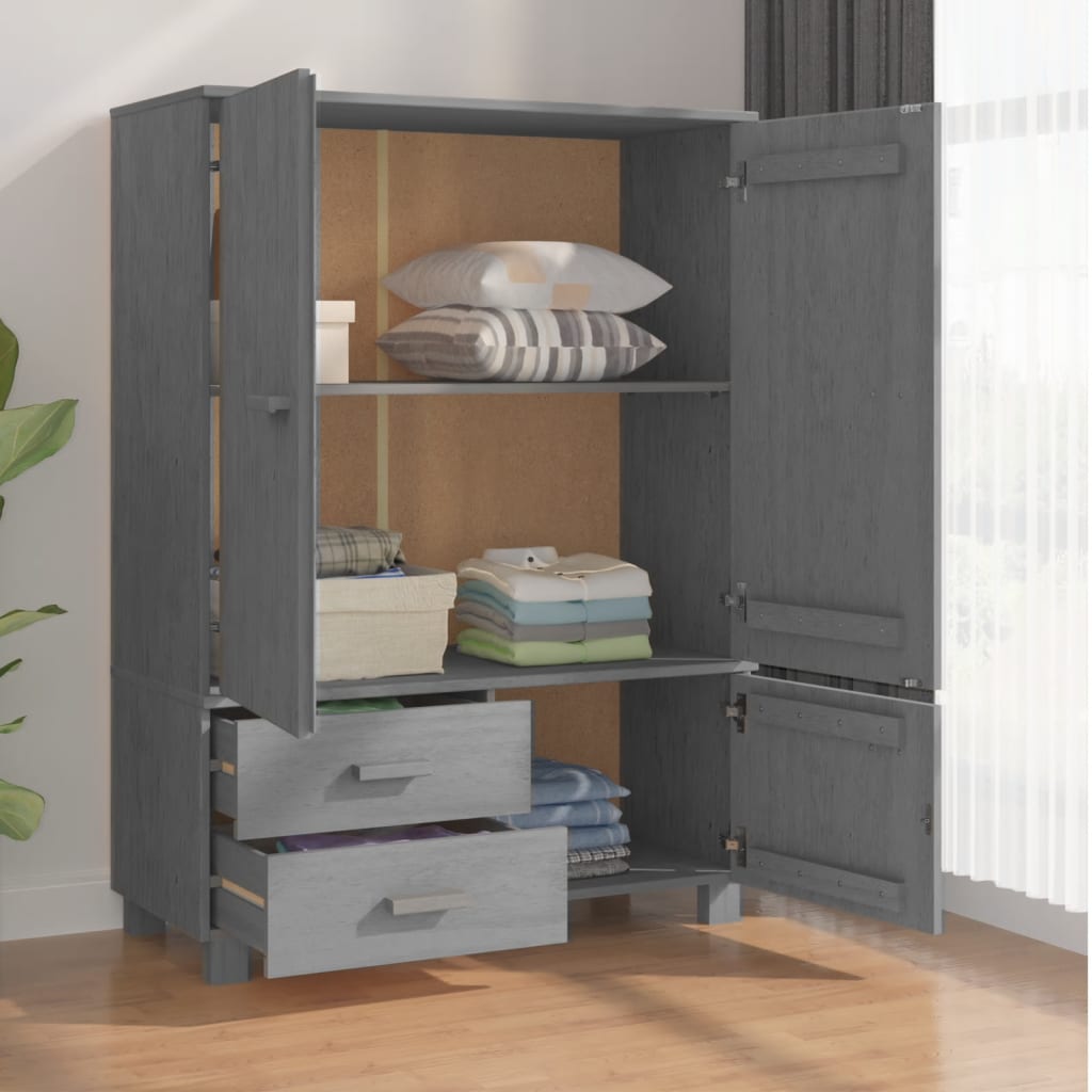 Kleiderschrank HAMAR Dunkelgrau 99x45x137 cm Massivholz Kiefer