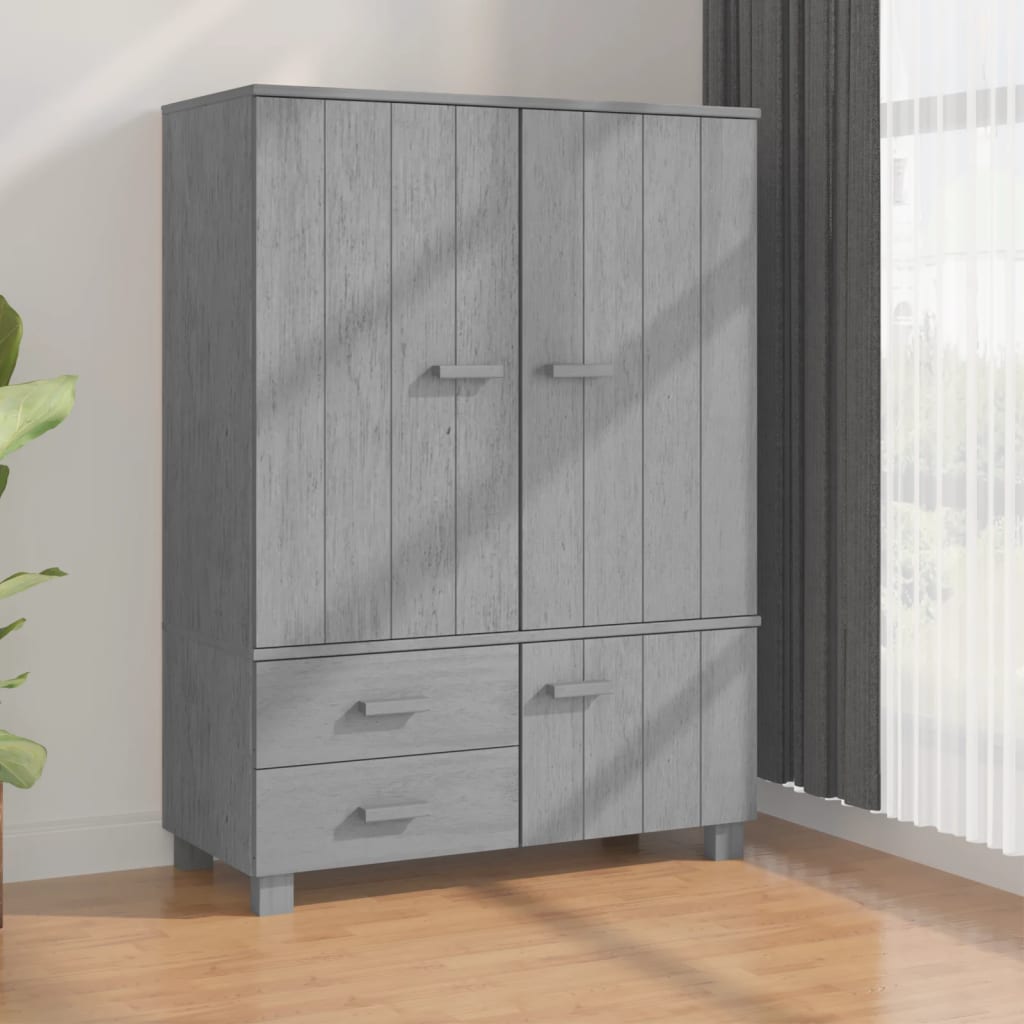 Kleiderschrank HAMAR Dunkelgrau 99x45x137 cm Massivholz Kiefer