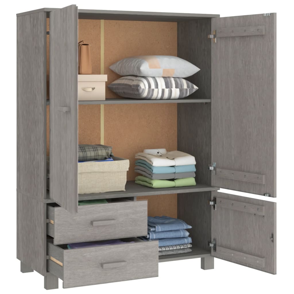 Kleiderschrank HAMAR Hellgrau 99x45x137 cm Massivholz Kiefer