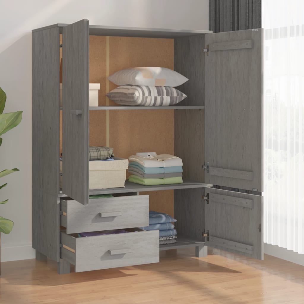Kleiderschrank HAMAR Hellgrau 99x45x137 cm Massivholz Kiefer
