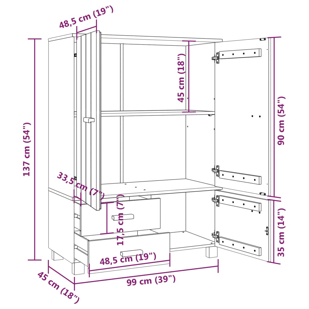 Kleiderschrank HAMAR Hellgrau 99x45x137 cm Massivholz Kiefer