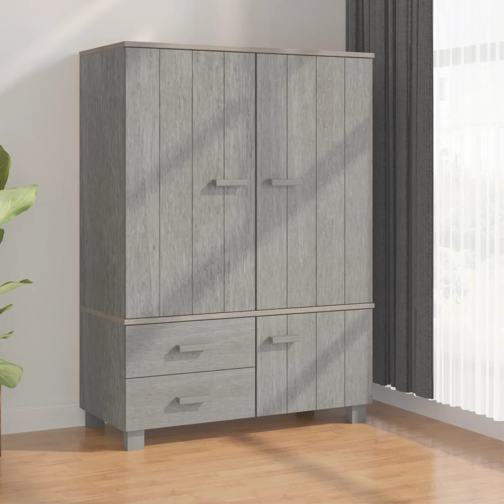 Kleiderschrank HAMAR Hellgrau 99x45x137 cm Massivholz Kiefer