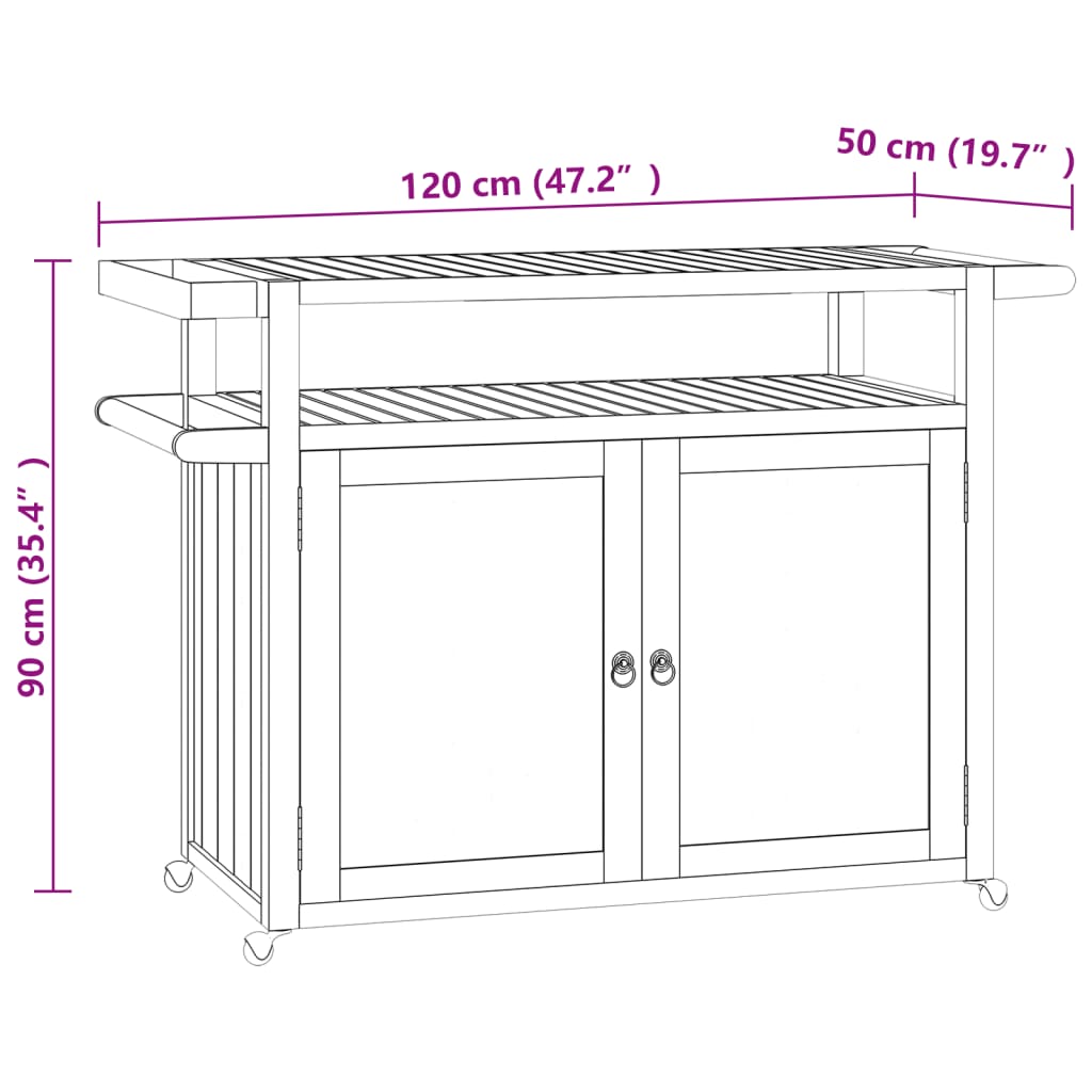Barwagen 120x50x90 cm Massivholz Teak