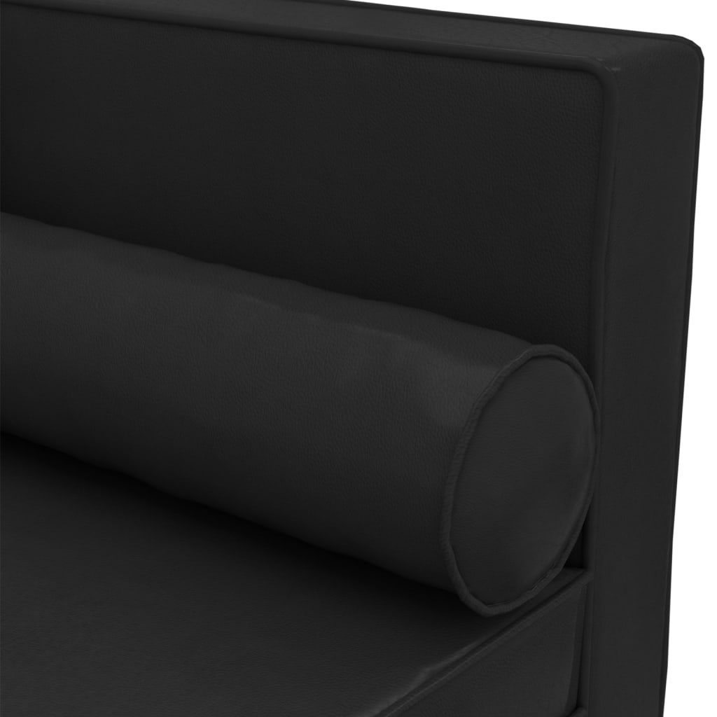 Chaiselongue mit Kissen und Nackenrolle Schwarz Kunstleder
