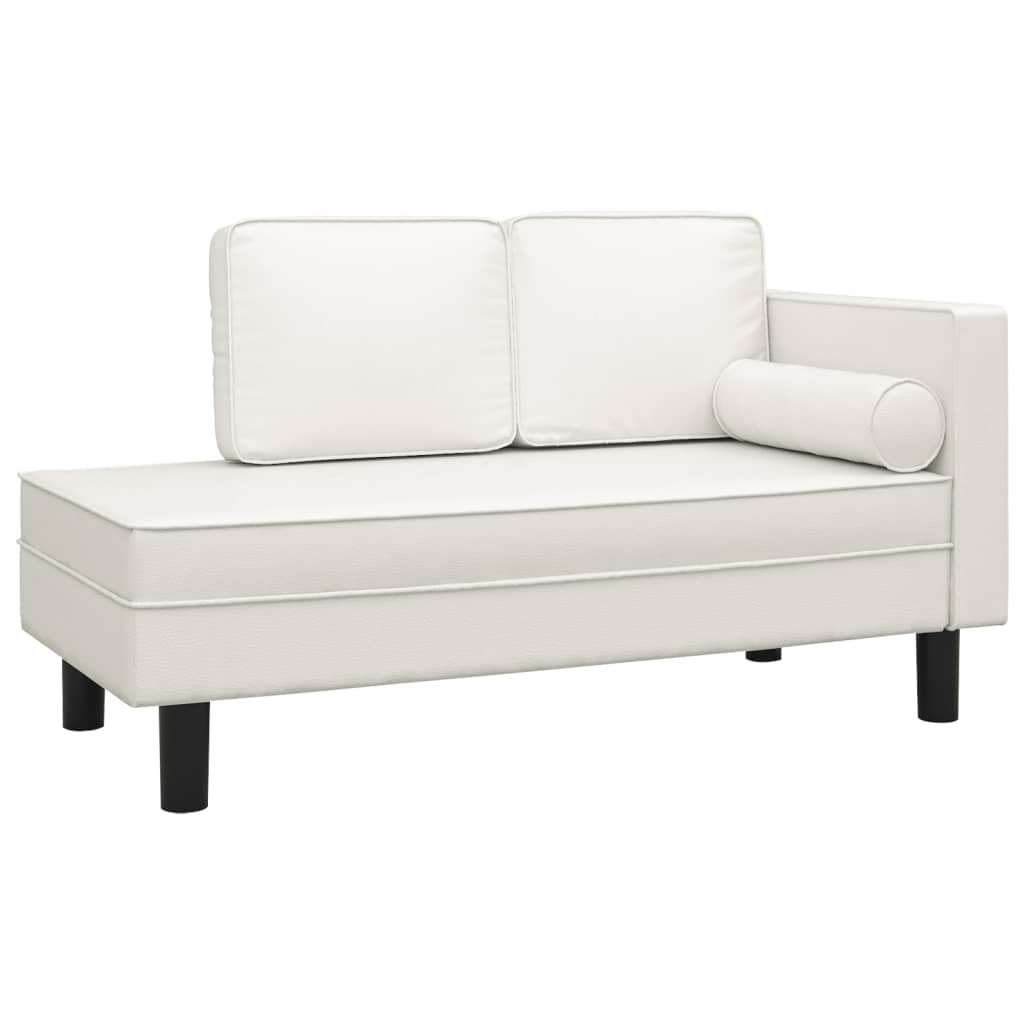 Chaiselongue mit Kissen und Nackenrolle Creme Kunstleder