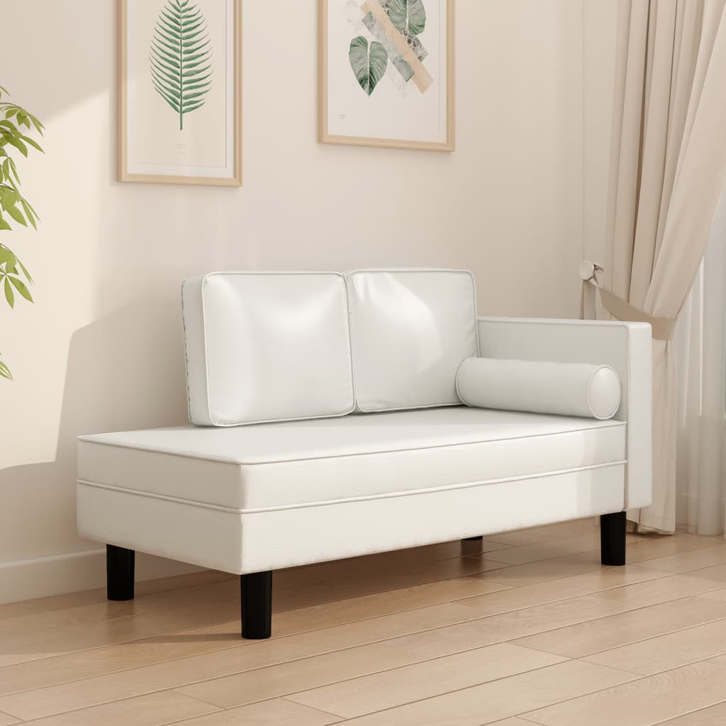 Chaiselongue mit Kissen und Nackenrolle Creme Kunstleder