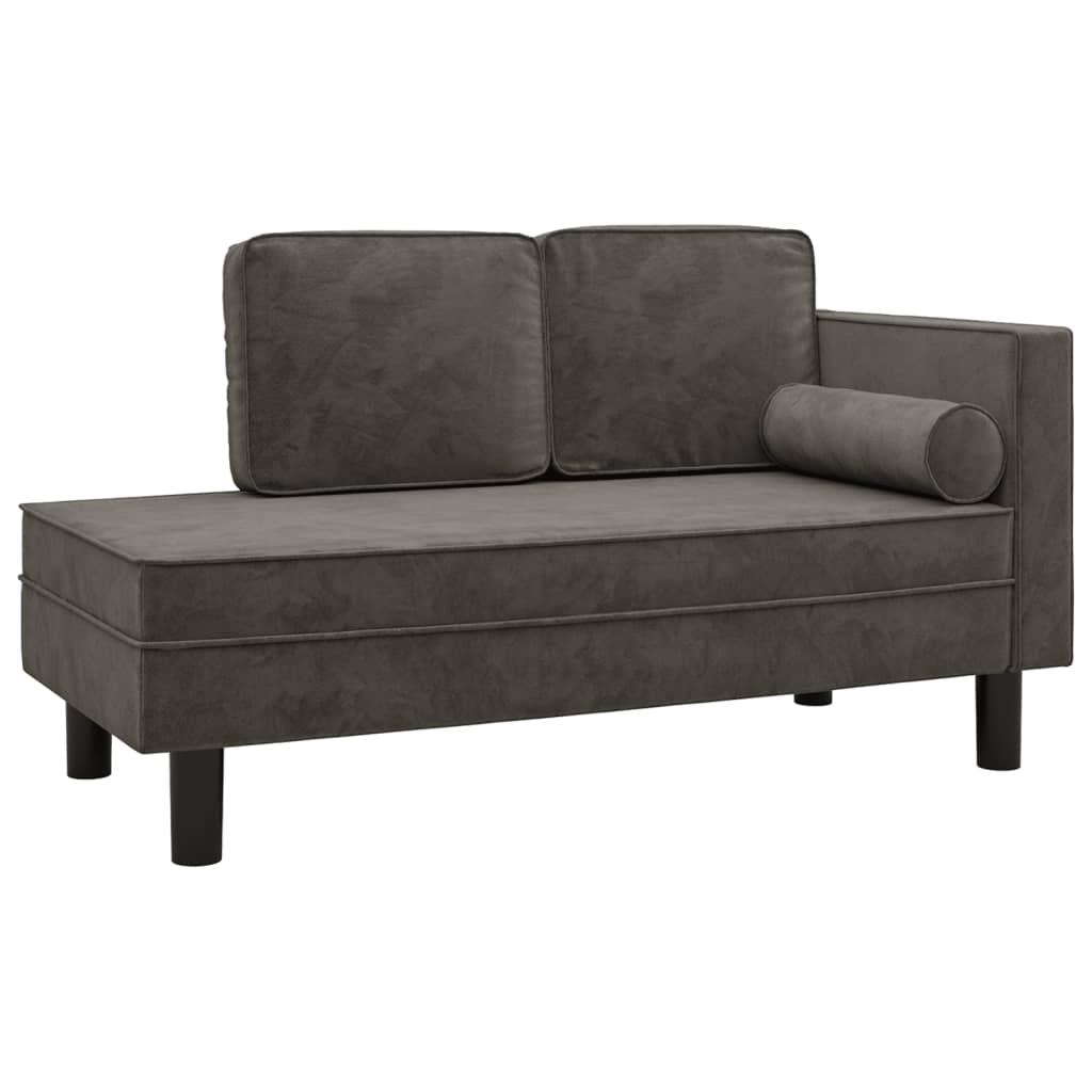 Chaiselongue mit Kissen und Nackenrolle Dunkelgrau Samt