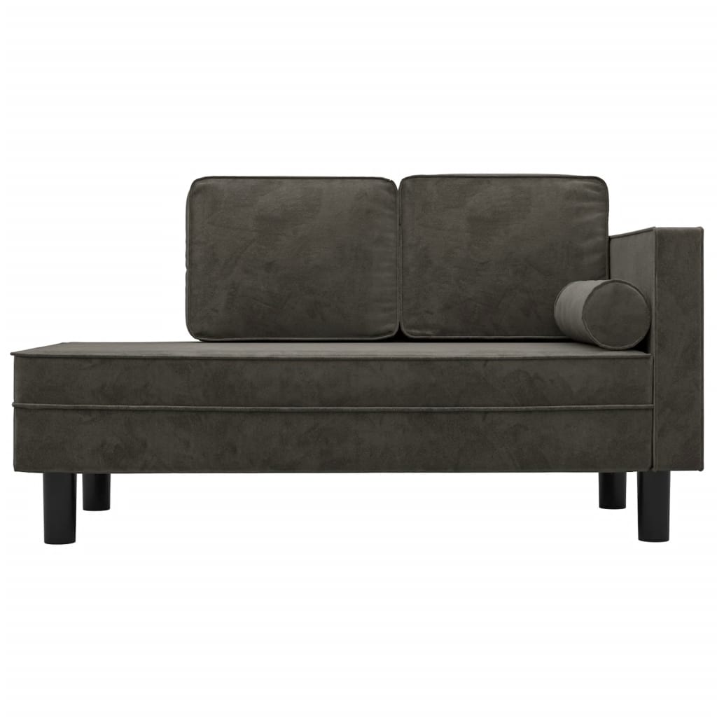 Chaiselongue mit Kissen und Nackenrolle Dunkelgrau Samt