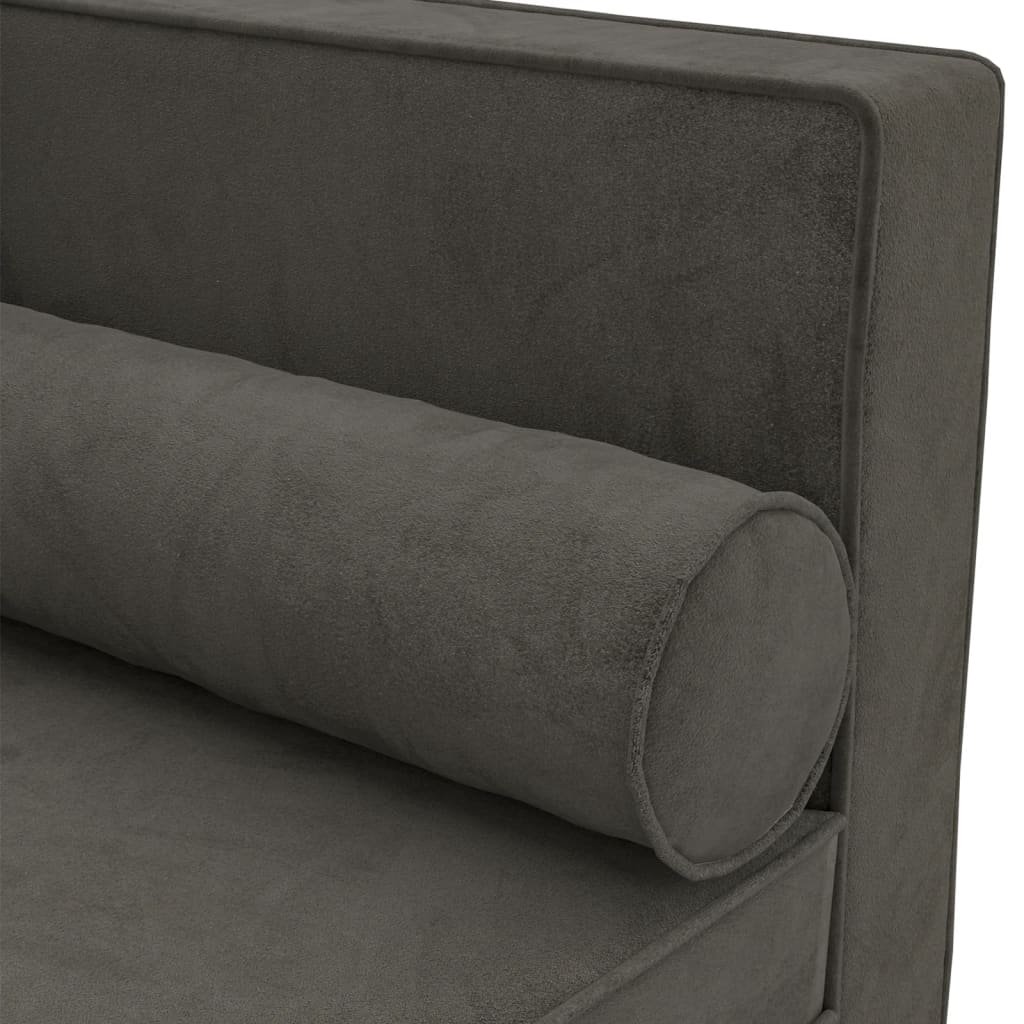 Chaiselongue mit Kissen und Nackenrolle Dunkelgrau Samt