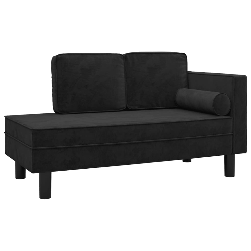 Chaiselongue mit Kissen und Nackenrolle Schwarz Samt