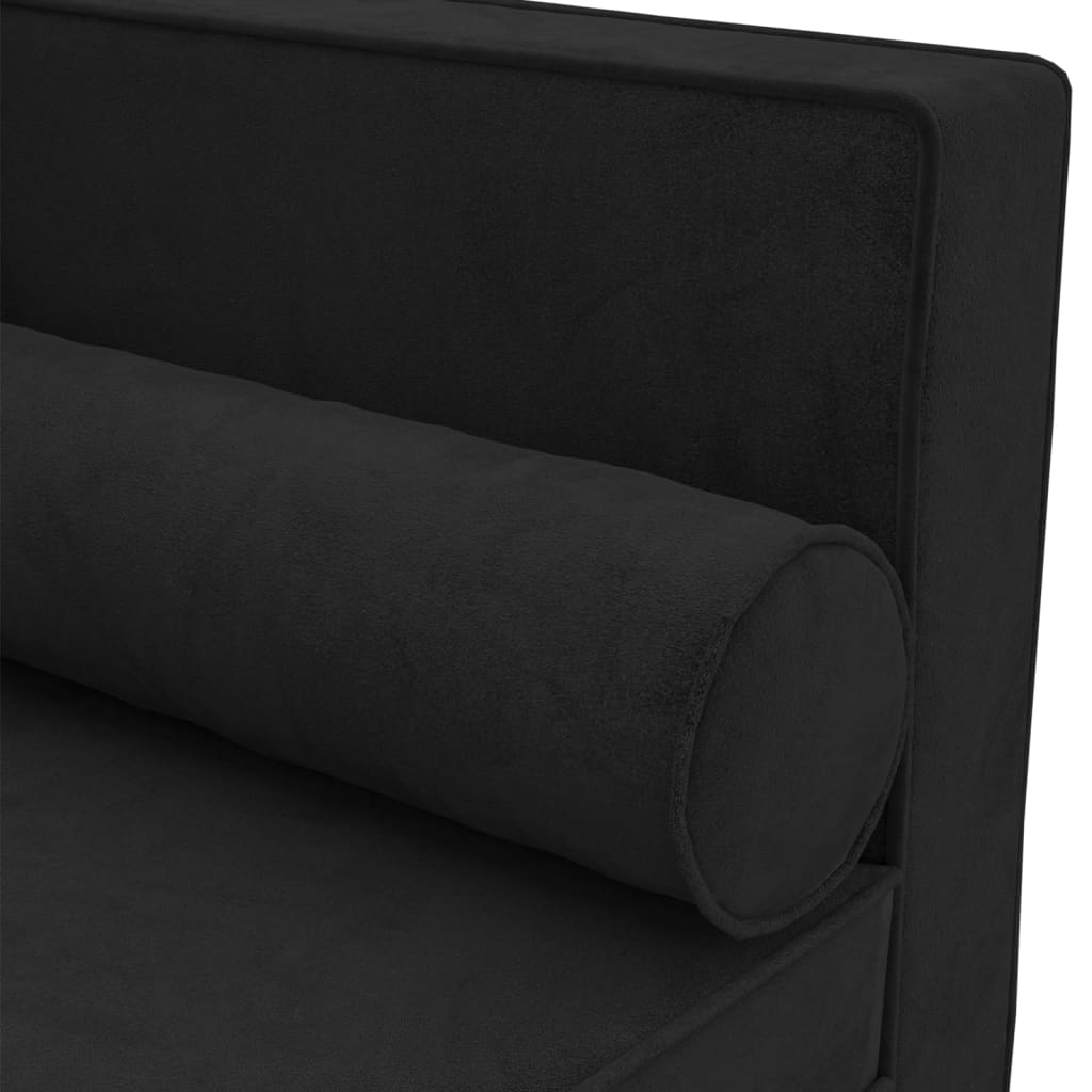 Chaiselongue mit Kissen und Nackenrolle Schwarz Samt