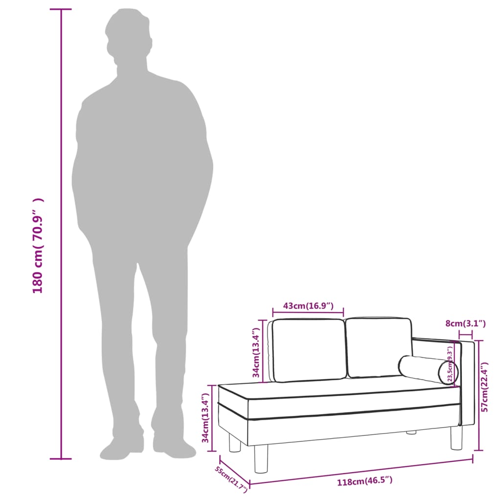 Chaiselongue mit Kissen und Nackenrolle Schwarz Samt