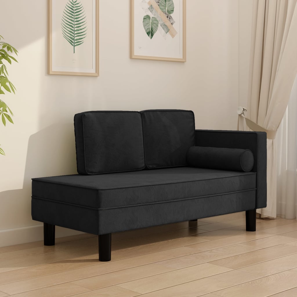Chaiselongue mit Kissen und Nackenrolle Schwarz Samt