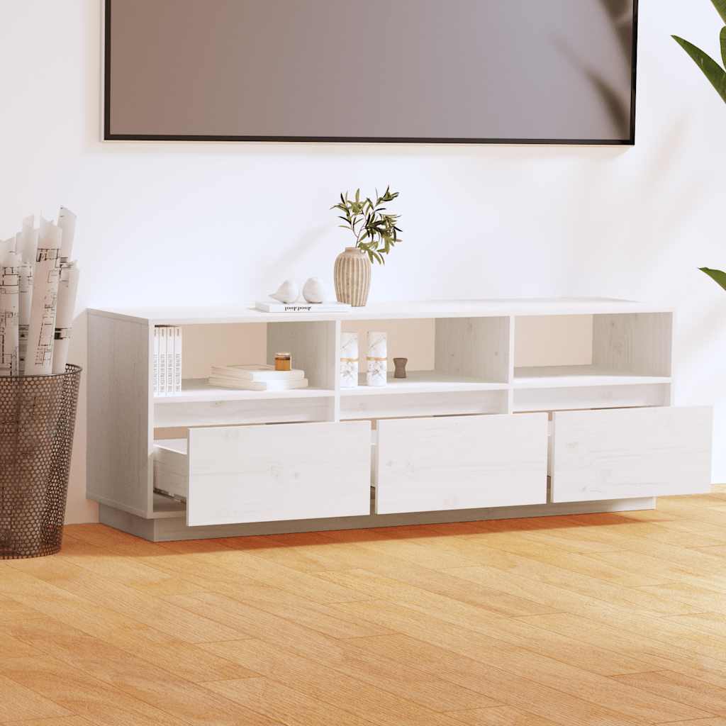 TV-Schrank Weiß 140x37x50 cm Massivholz Kiefer