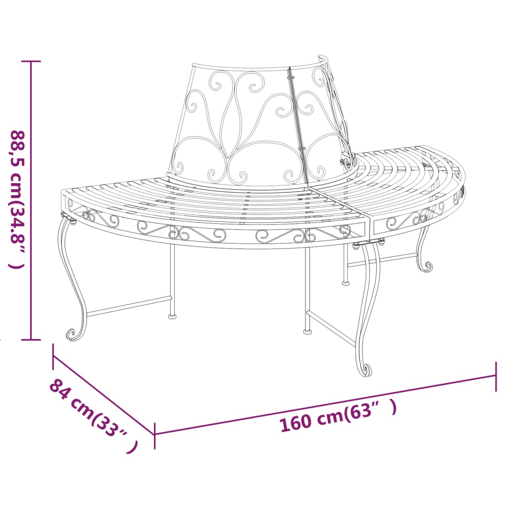 Baumbänke Halbrund 2 Stk. Ø160 cm Schwarz Stahl