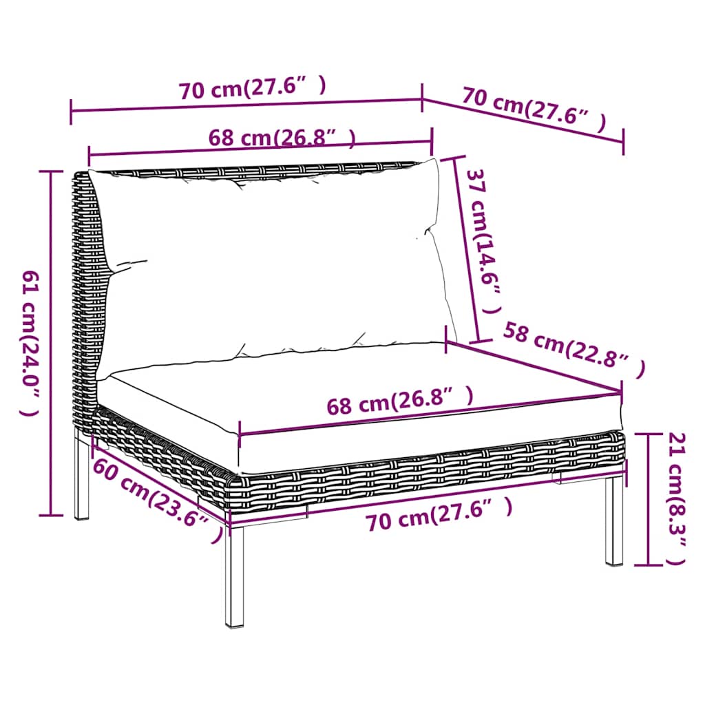 Gartensofas 3 Stk. mit Kissen Halbrundes Poly Rattan