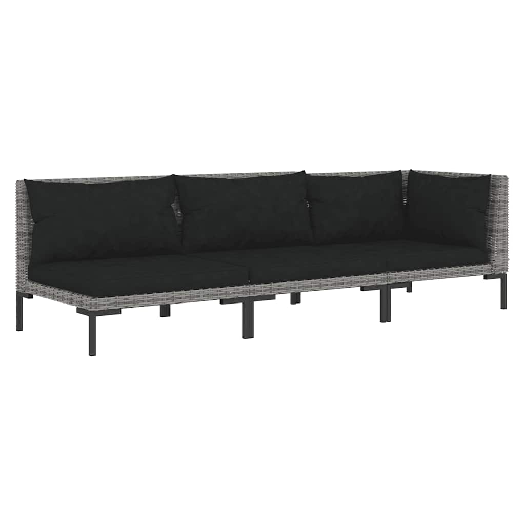 3-tlg. Garten-Lounge-Set Dunkelgrau Halbrundes Poly Rattan