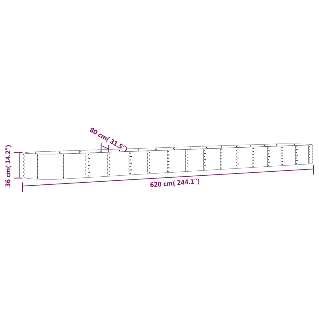 Hochbeet Verzinkter Stahl 620x80x36 cm Silbern