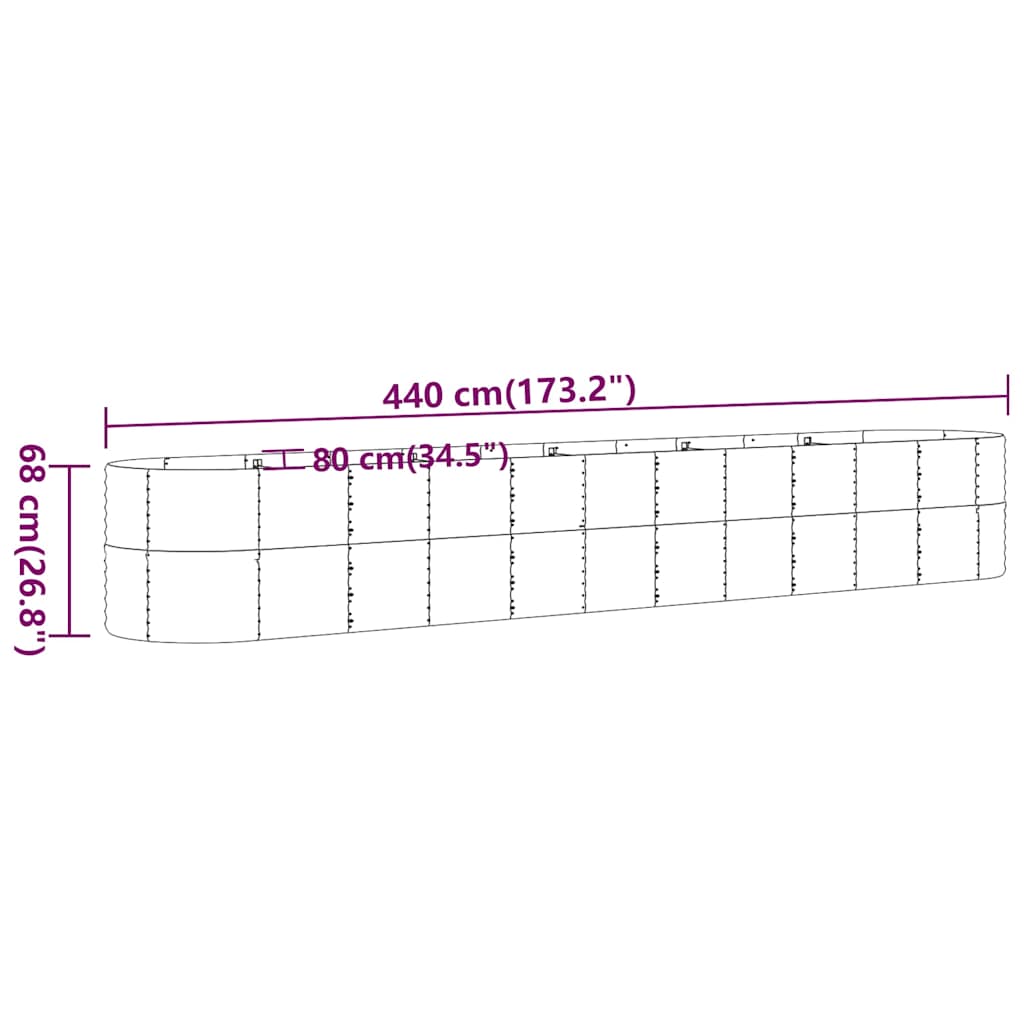 Hochbeet Verzinkter Stahl 440x80x68 cm Grau