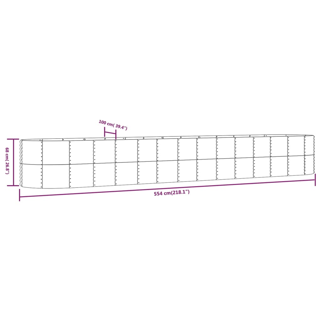 Hochbeet Grau 554x100x68 cm Pulverbeschichteter Stahl