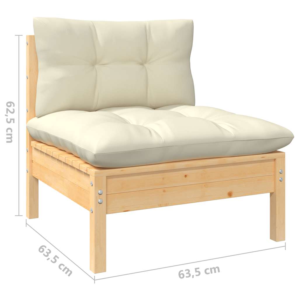 2-Sitzer-Gartensofa mit Creme Kissen Massivholz Kiefer