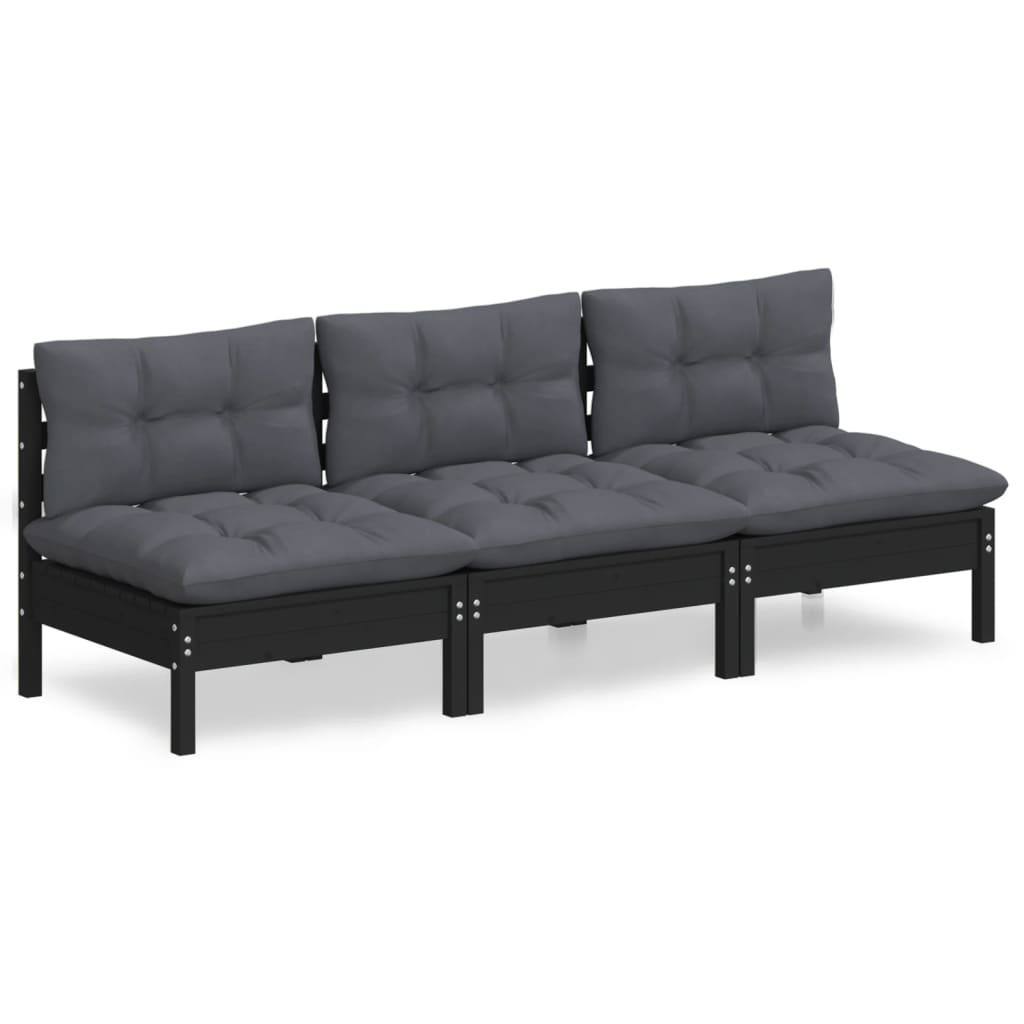 3-Sitzer-Gartensofa mit Anthrazit Kissen Massivholz Kiefer