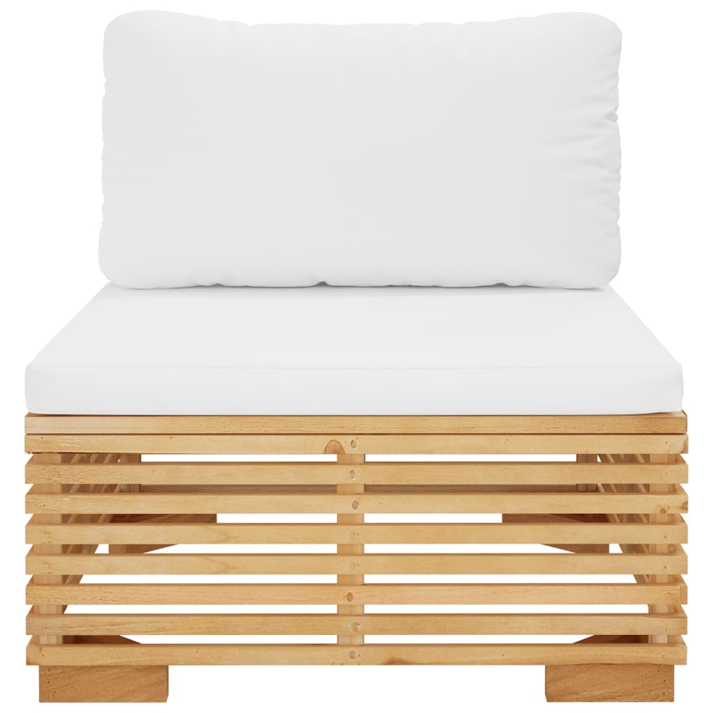 Garten-Mittelsofa mit Creme Kissen Massivholz Teak