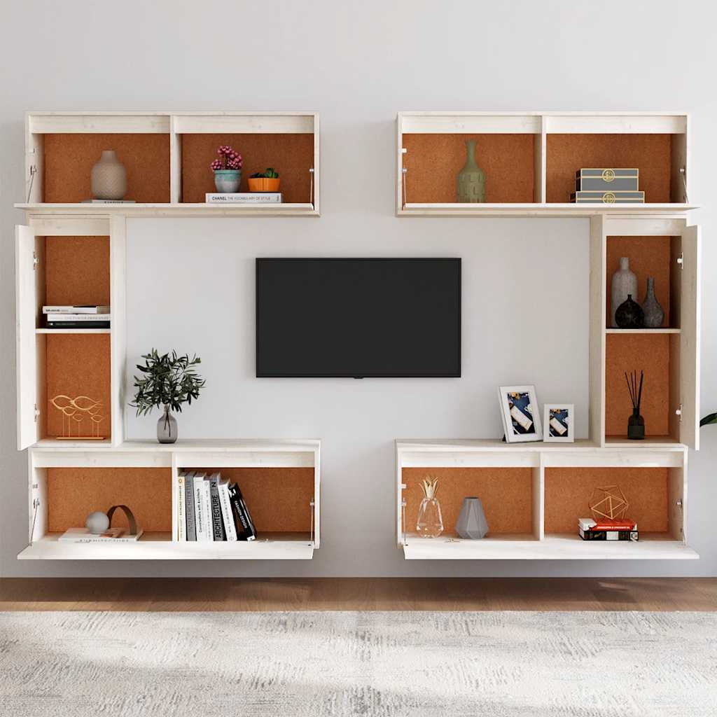TV-Schränke 6 Stk. Weiß Massivholz Kiefer
