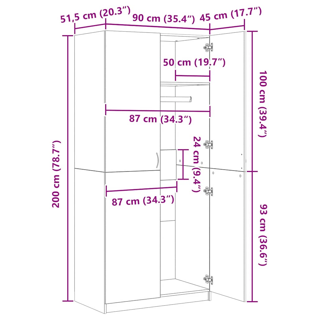 Kleiderschrank Braun Eichen-Optik 90x52x200 cm Holzwerkstoff