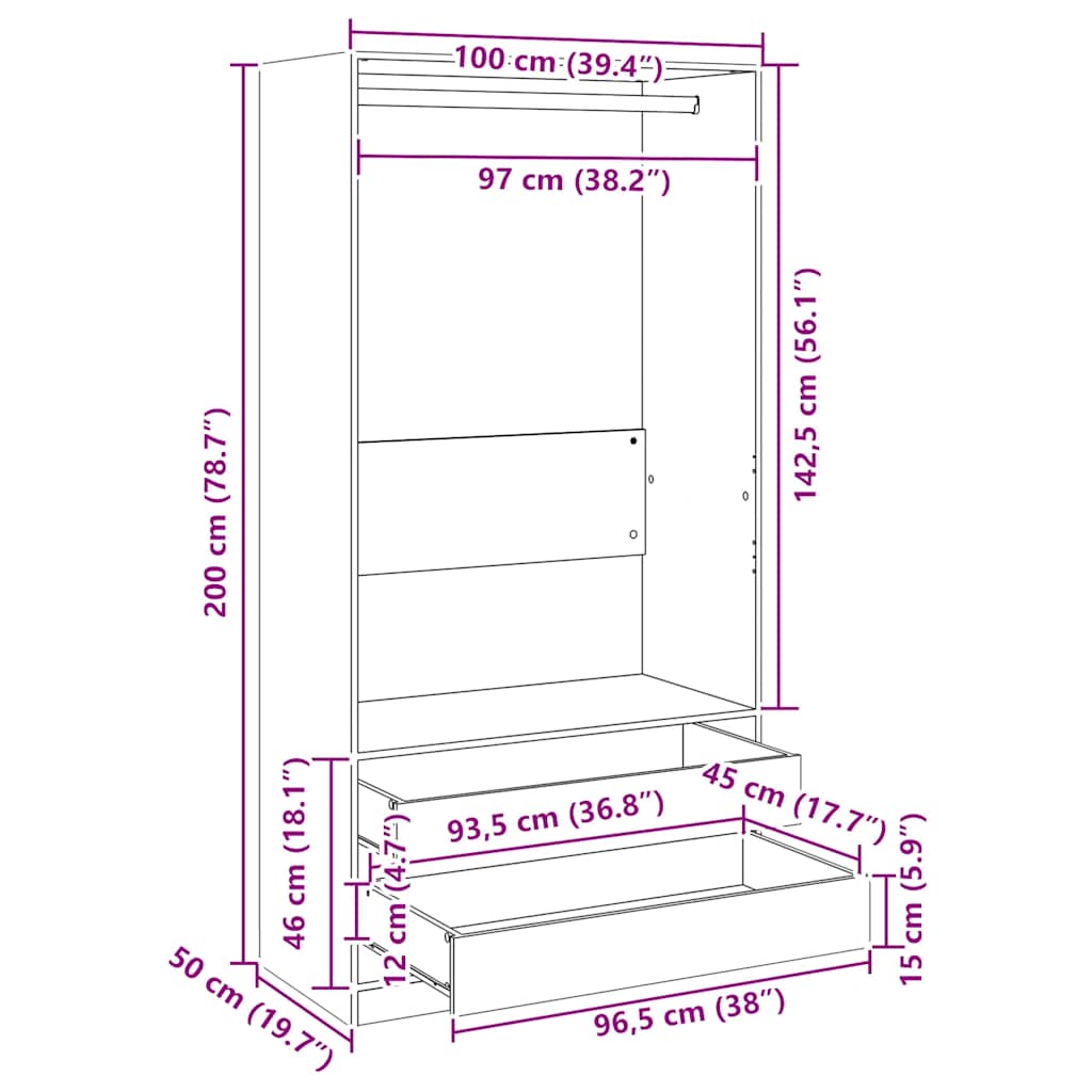 Kleiderschrank Braun Eiche-Optik 100x50x200 cm Holzwerkstoff