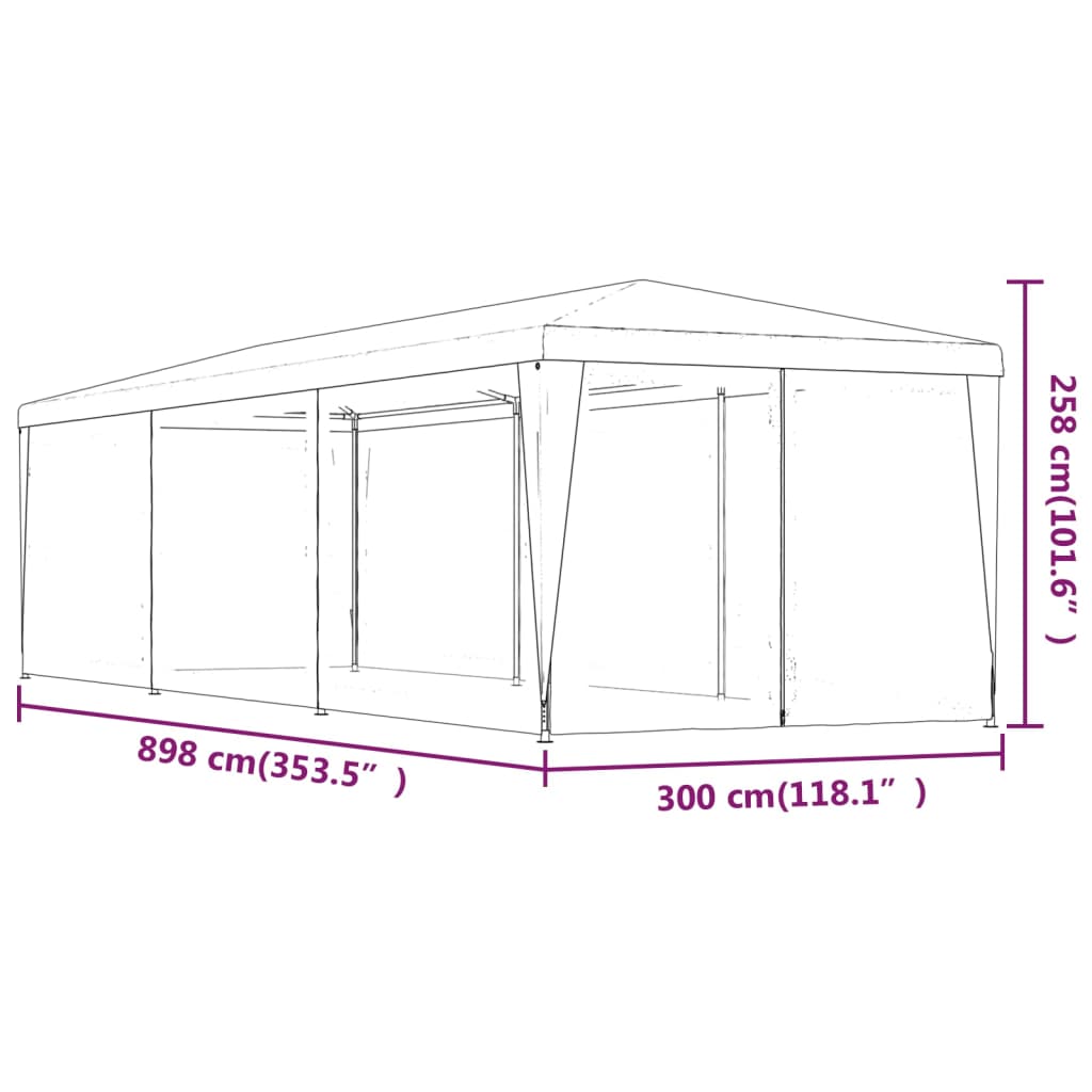 Partyzelt mit 8 Mesh-Seitenwänden Blau 3x9 m HDPE