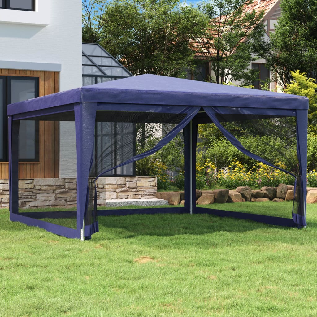 Partyzelt mit 4 Mesh-Seitenwänden Blau 4x4 m HDPE
