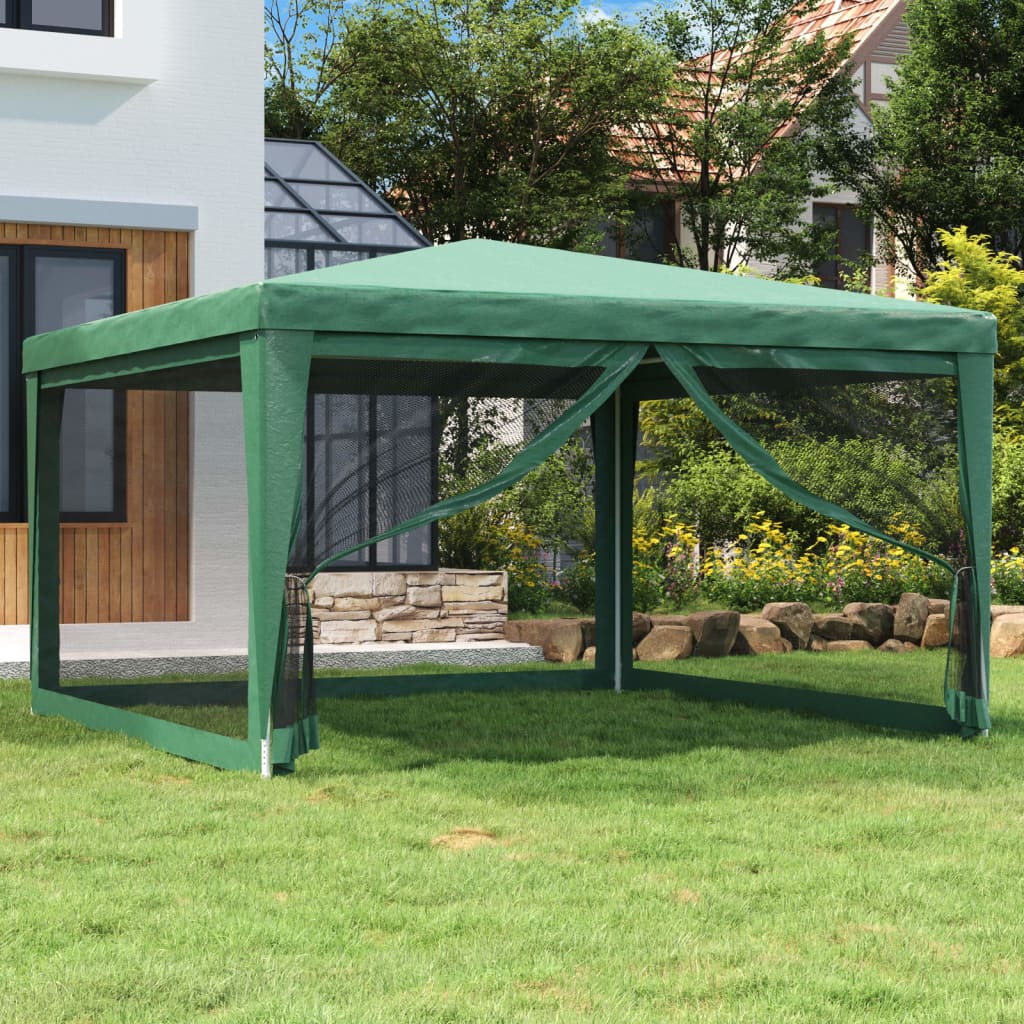 Partyzelt mit 4 Mesh-Seitenwänden Grün 4x4 m HDPE