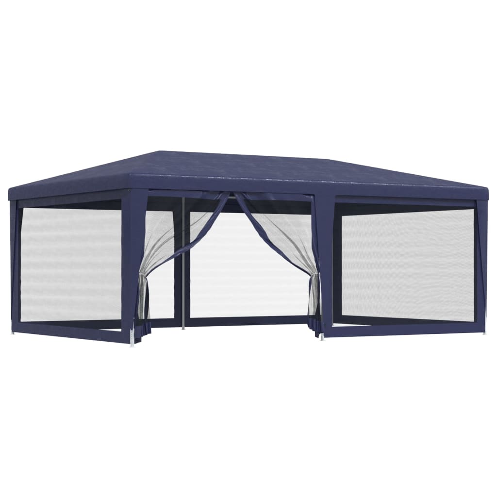 Partyzelt mit 6 Mesh-Seitenwänden Blau 6x4 m HDPE
