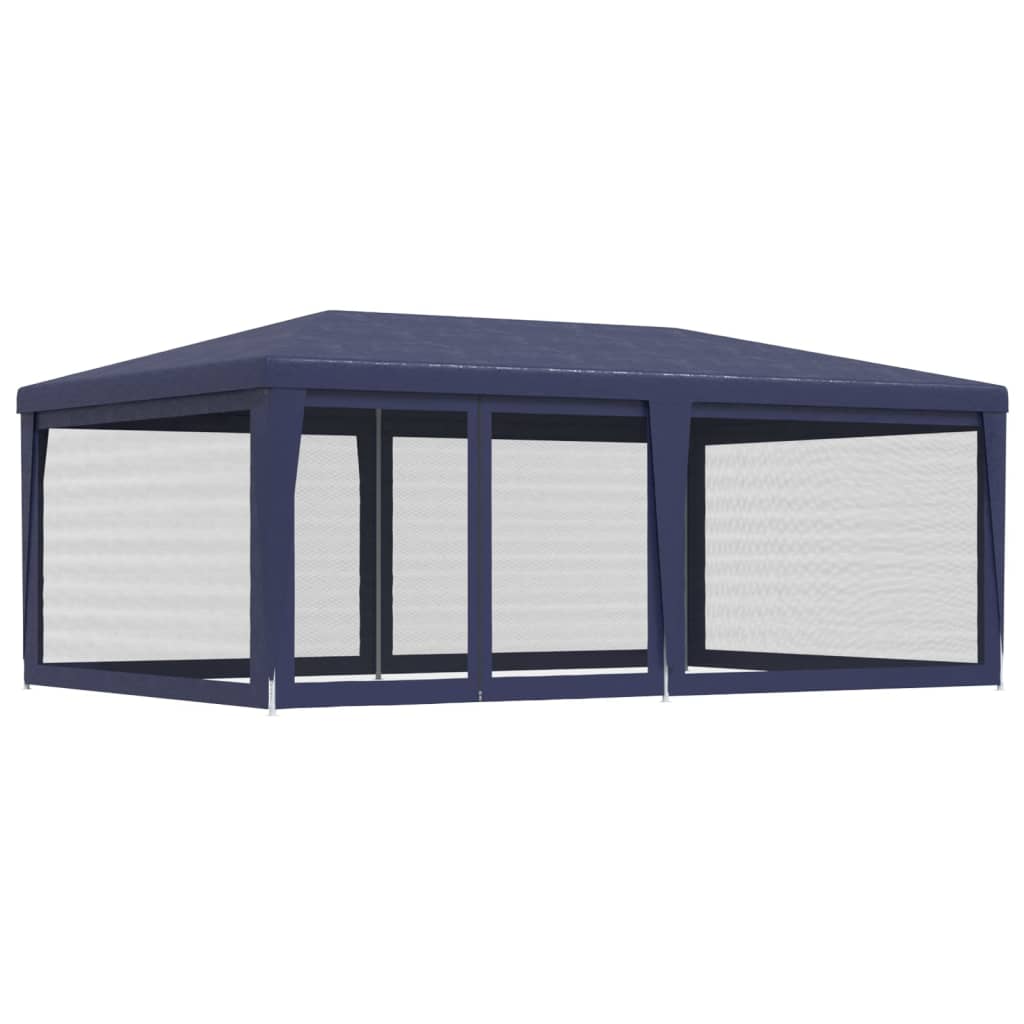 Partyzelt mit 6 Mesh-Seitenwänden Blau 6x4 m HDPE