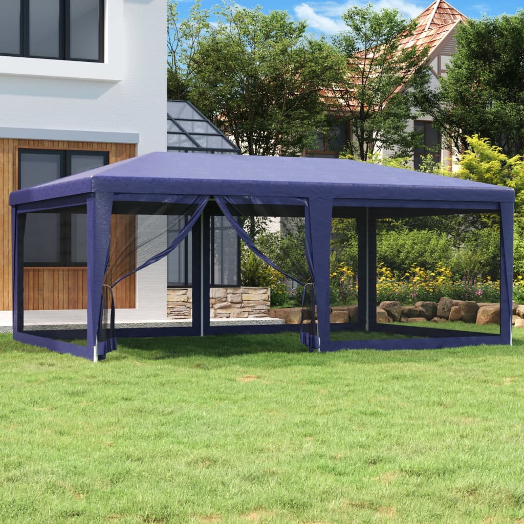 Partyzelt mit 6 Mesh-Seitenwänden Blau 6x4 m HDPE