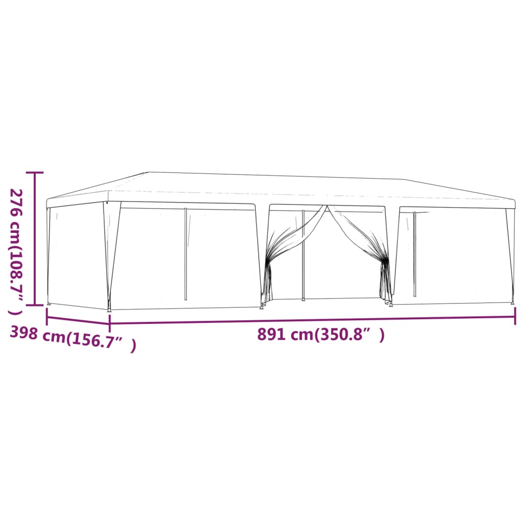 Partyzelt mit 8 Mesh-Seitenwänden Blau 9x4 m HDPE
