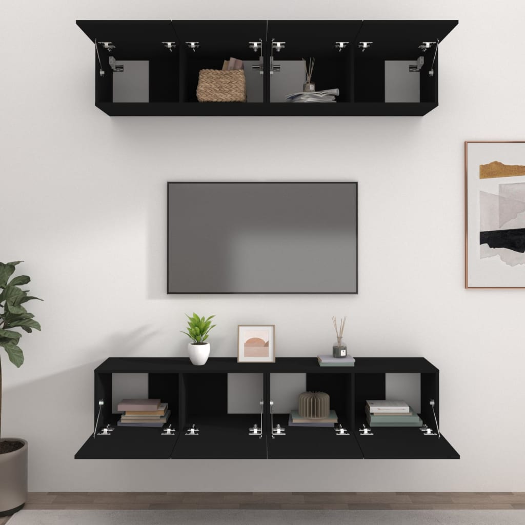TV-Schränke 4 Stk. Schwarz 80x30x30 cm Holzwerkstoff