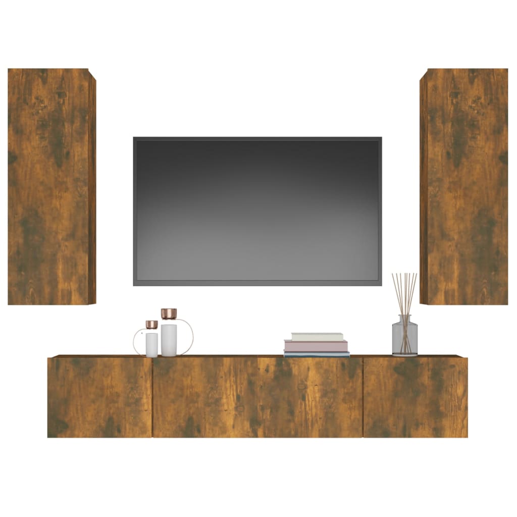 4-tlg. TV-Schrank-Set Räuchereiche Holzwerkstoff