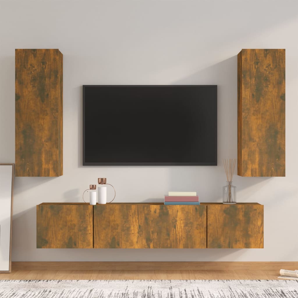 4-tlg. TV-Schrank-Set Räuchereiche Holzwerkstoff
