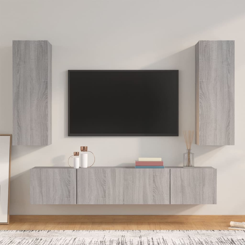 4-tlg. TV-Schrank-Set Grau Sonoma Holzwerkstoff