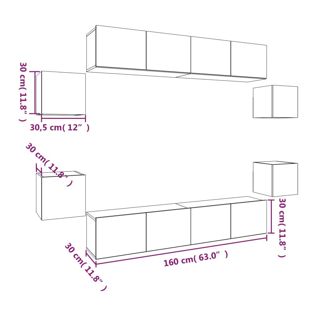 8-tlg. TV-Schrank-Set Weiß Holzwerkstoff