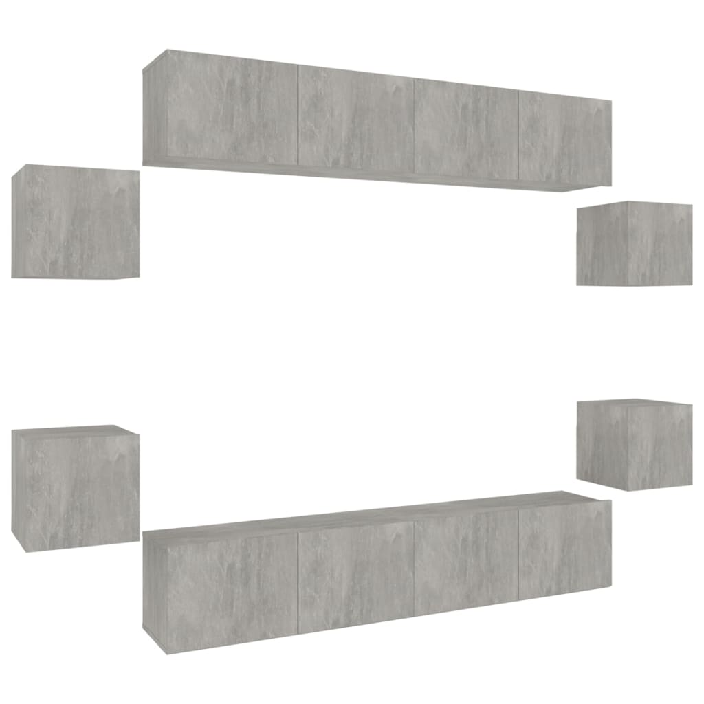 8-tlg. TV-Schrank-Set Betongrau Holzwerkstoff