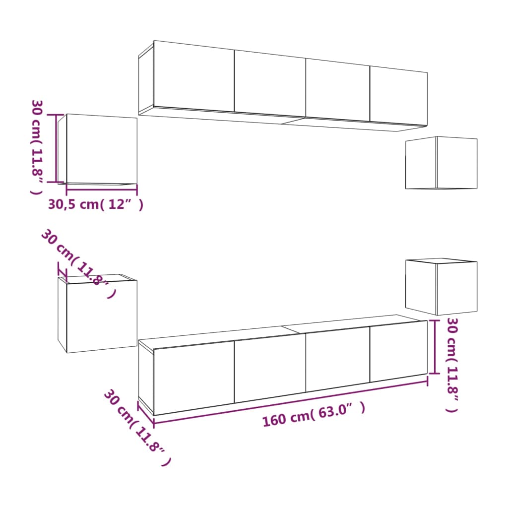 8-tlg. TV-Schrank-Set Betongrau Holzwerkstoff