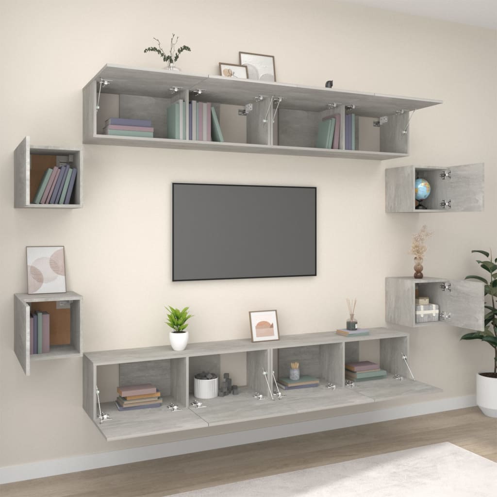 8-tlg. TV-Schrank-Set Betongrau Holzwerkstoff